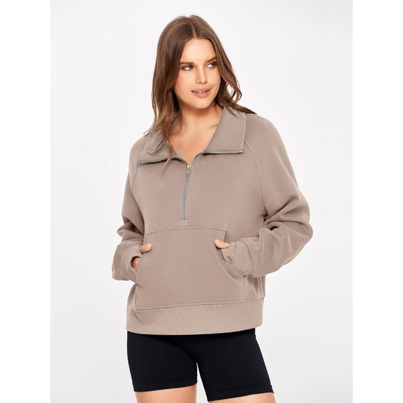 Womens Half Zip Fleece Pullover Sweatshirt Cotton Polyester Cozy Casual - Picture 2 of 5